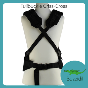 Vista de maniquí mostrando la configuración de tirantes cruzados (en X) en la espalda, ideal para distribuir mejor el peso en el porteo frontal.